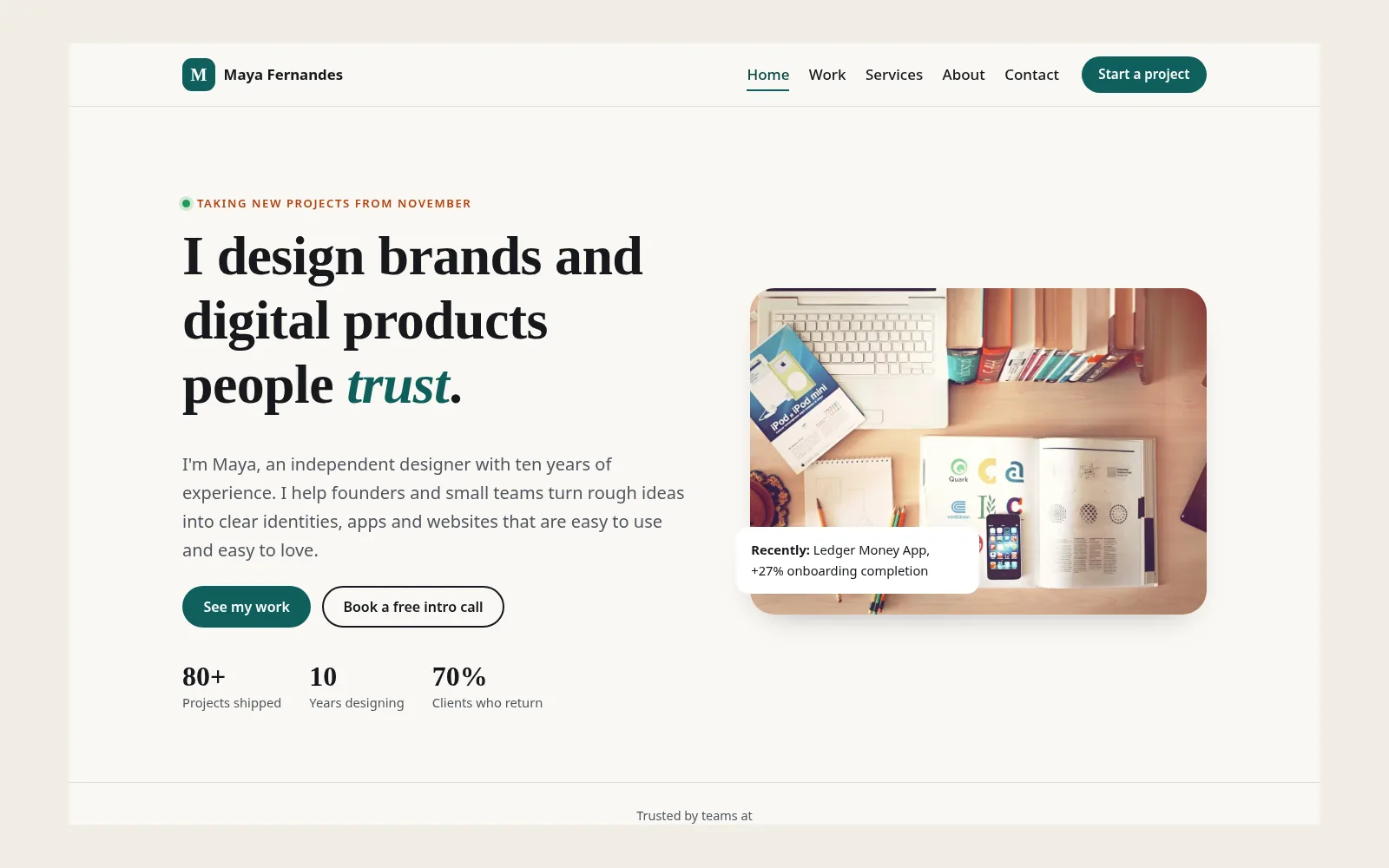 Portfolio Website Template: Portfolio template home page on desktop